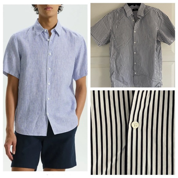 Theory men’s Irving eco stripe black and white button down shirt 22709 - Picture 1 of 9